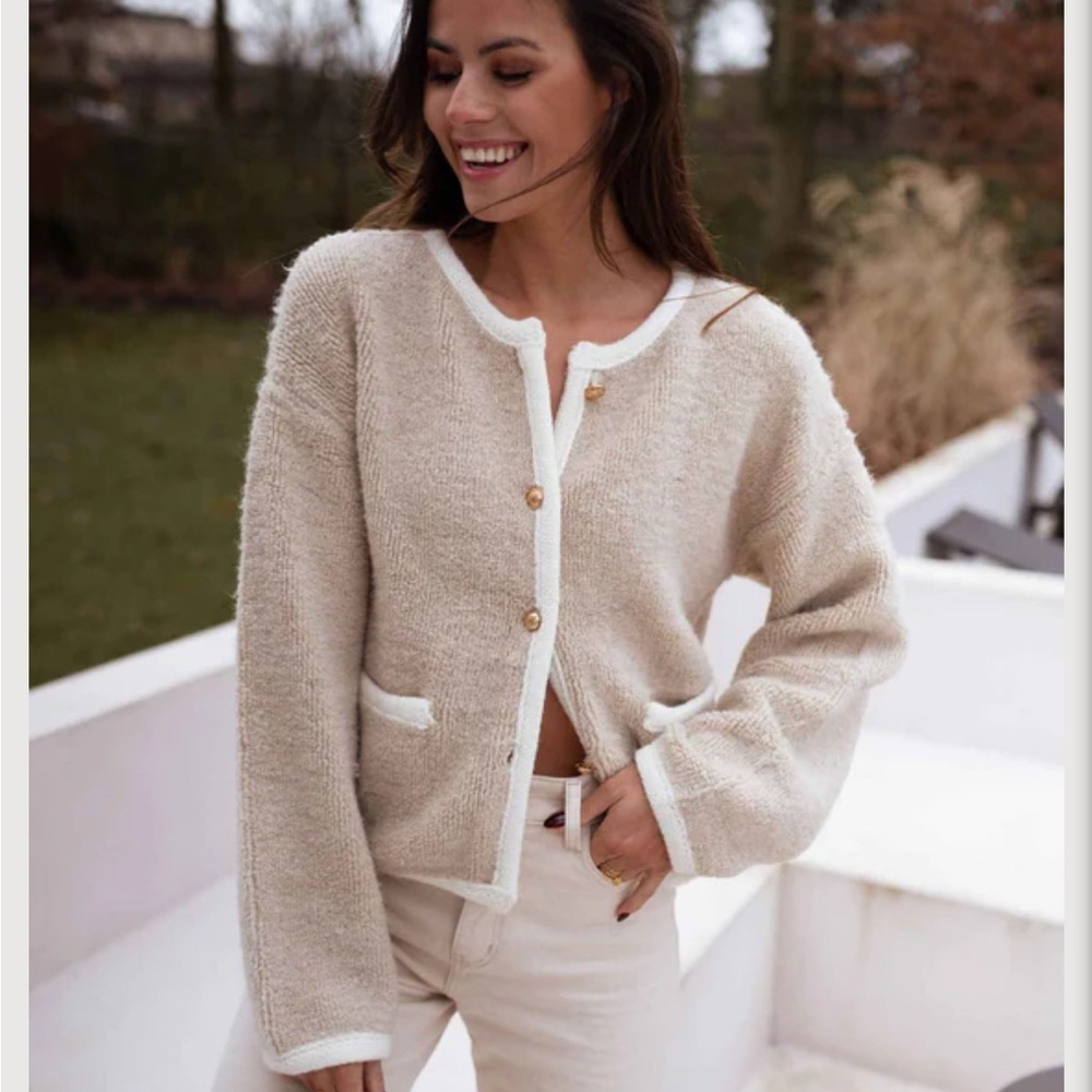 Elegant Cream Teddy Jacket with Button Details